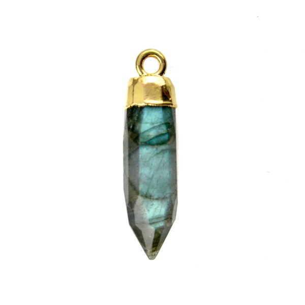 Labradorite Petite Spike Pendant Charm with 24k gold electroplated cap (S28-B2-07)
