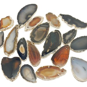 Natural Freeform Agate Slice Bead Pendant with Electroplated 24k Gold Edge (S98B2-11)