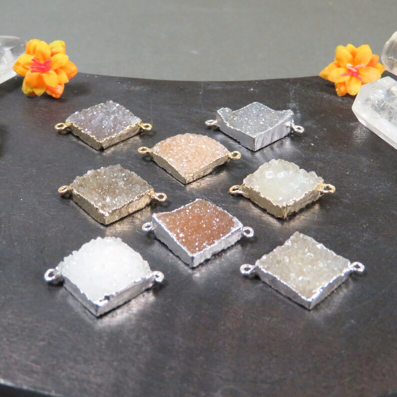 S118B8 Druzy Pendant Diamond Shaped Double Bail Pendant Gold or Silver Electroformed