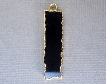 Black Agate Bar Charm Pendant with 24k Gold Electroplated Edges (S28B8-11)
