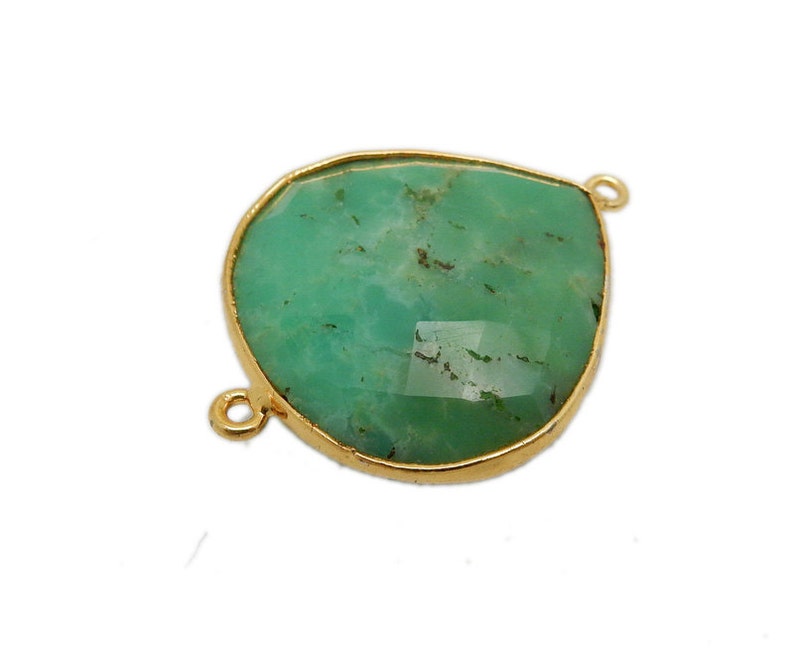 S1B20-16 Chrysoprase Drop Double Bail Pendant set in Gold Plated Bezel