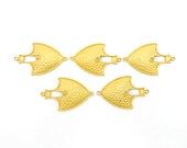 Tibetan Brass Pendant- Matte Brass Engraved Shield Pendant Double Bail Connector (S89B3-02)