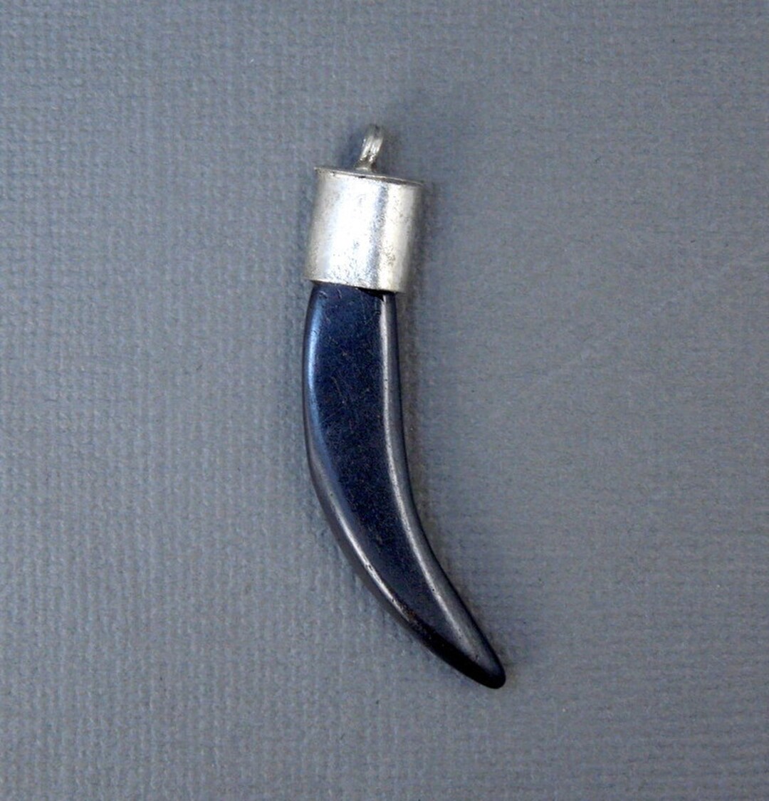 Horn Pendant- Small Black Carved Bone Horn Pendant With