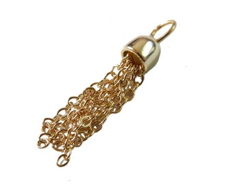Tiny Gold Over Sterling Silver Chain Tassle Pendant Charm with Gold Over Sterling Silver Cap and Bail (LA-114)