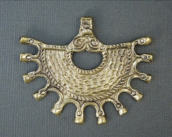 Tibetan Brass Pendant- Brass Pendant with Brass Repousse Designs (S44B8)