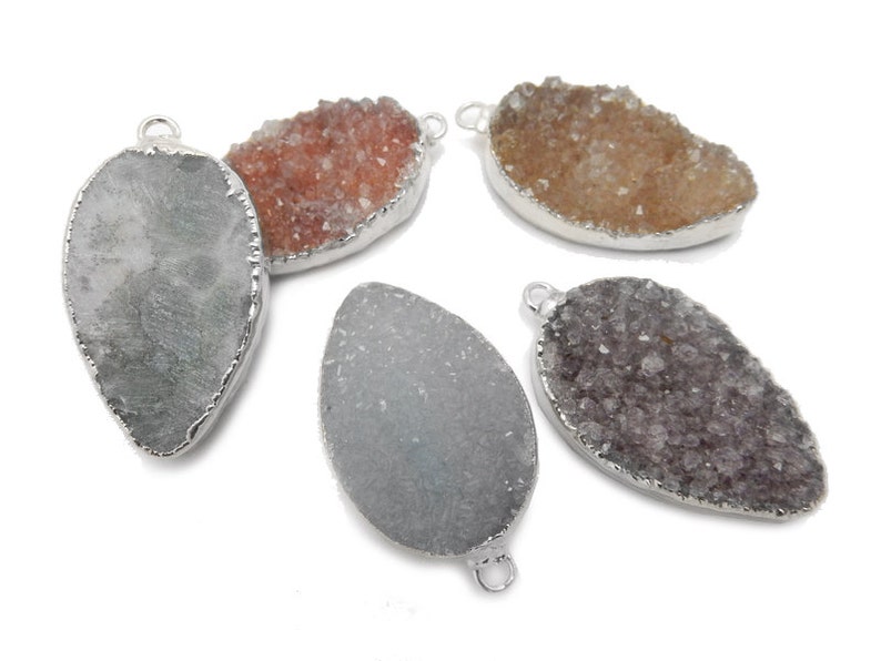 S87B9-02 Teardrop Druzy Pendant with Electroplated Silver Edge