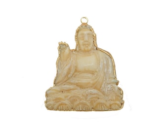 12% off SALE Buddha Pendant - Sitting Buddah Bone Pendant with Electroplated 24k Gold Edge (S93B8-11)