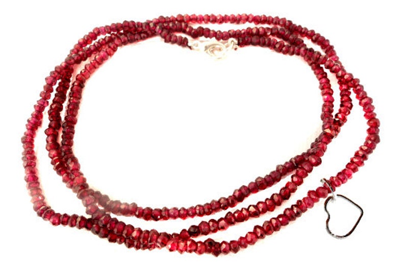 C-1 Finished 18 Garnet 4mm Bead Chain with Silver Lobster Clasp Gemstone Beaded Chain with Heart Charm