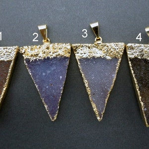 Druzy Triangle Pendant Charm with 24k Gold Electroplated Edge (LOT G-694)