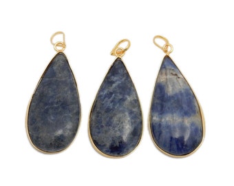 Lapis Lazuli Teardrop Gemstone Pendant set in a Gold Plated Bezel (S113B6-08)