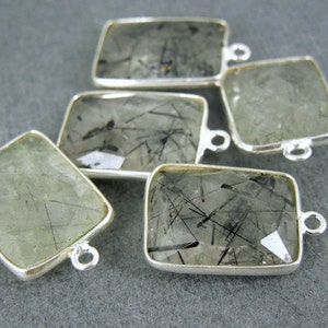 Rutilated Crystal Quartz Station Rectangle Pendant 12mm x 16mm Sterling Silver Bezel Link Charm Pendant WL-15 image 4