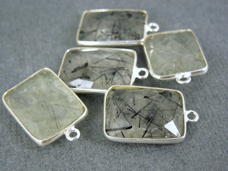 Rutilated Crystal Quartz Station Rectangle Pendant 12mm x 16mm Sterling Silver Bezel Link Charm Pendant WL-15 image 4