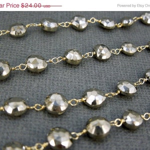 Pyrite 24k gold Layered over Sterling Silver wire Wrapped Chain -- ONE FOOT (CHN-160)