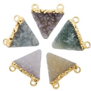 Druzy Triangle Double Bail Pendant with 24k Gold Electroplated Cap (S87b9-11)