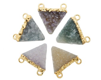 Druzy Triangle Double Bail Pendant with 24k Gold Electroplated Cap (S87b9-11)