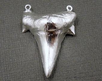 Shark Tooth Charm Pendant dipped in Electroplated Silver--  Medium Shark Tooth Pendant (S3B5-05)