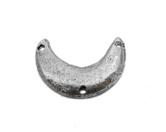 Crescent Moon Pendant - 3 Drilled Hammered Silver Toned Brass Pendant Connector (S113B3-04)