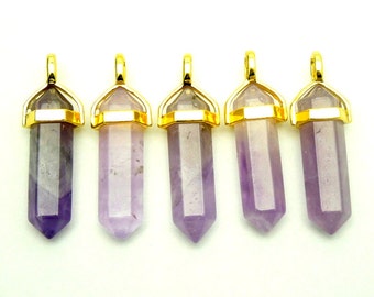 Amethyst Double Terminated Pendant Gold plated Bail-- Pencil Point Pendant  (S48B6-06)