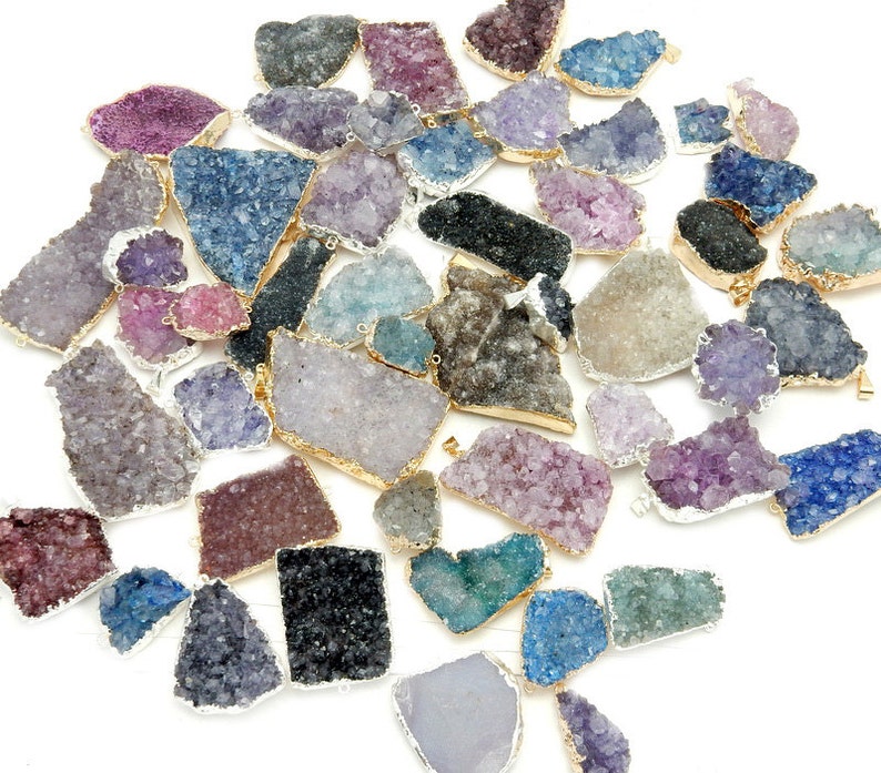 5 Druzy Pendants Freeform Purple Druzy Pendant with Electroplated Silver Edge Small DDZ S100B20-02 BULK LOT Of 5