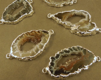 5 piezas de ágata drusa en rodajas - Colgante de ágata drusa con borde plateado galvanizado - Cristal drusa NUEVO LOTE DE 5 (S121B1)