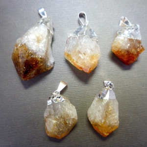 Citrine Point Pendant Raw Citrine electroplated Silver (S122B4)
