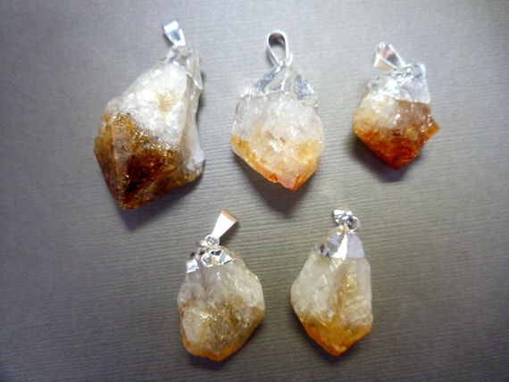 pcs Citrine Point Pendant Raw Citrine with Silver Cap and Bail-- BULK LOT  of (S122B4)