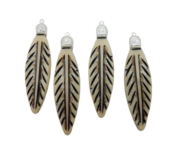 Feather Pendant White Bone Feather Pendant With Black Accents and