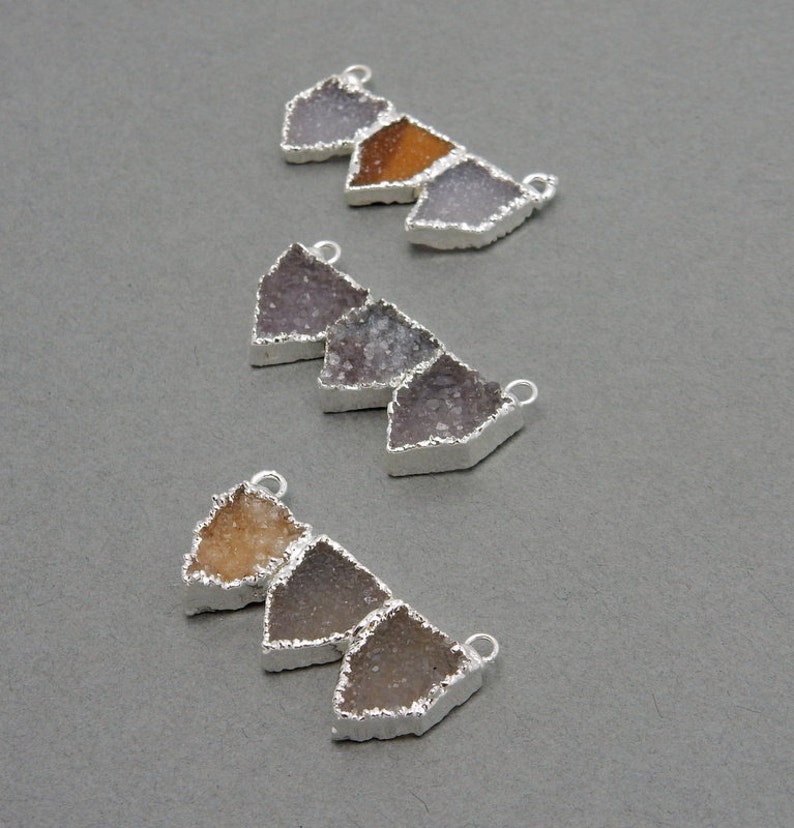 S118B8 Druzy Pendant Diamond Shaped Double Bail Pendant Gold or Silver Electroformed