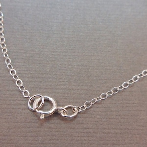 May include: Close-up of a silver chain necklace with a lobster clasp.
