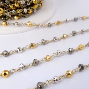 Assorted Pyrite on Gold over Sterling Silver Wire or Plated Wrapped Chain -- 3 FEET (CHN-171S)(CHN-171B)