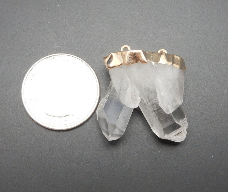 S36B22-09 Crystal Quartz Point Cluster Double Bail Pendant with Electroplated 24k Gold Cap and Bail