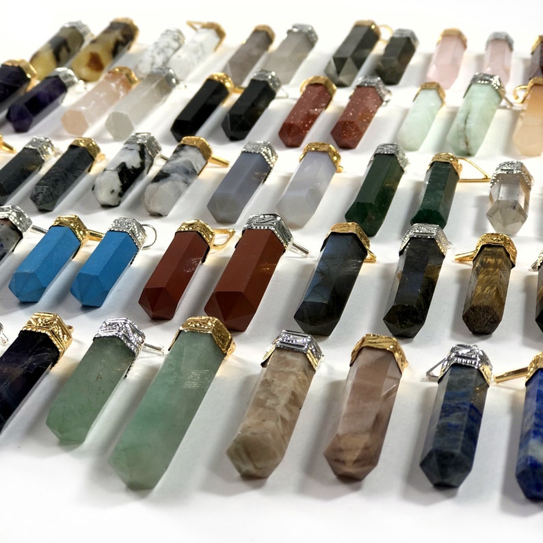 Gemstone Point Pendants in Silver Toned Bail image 4