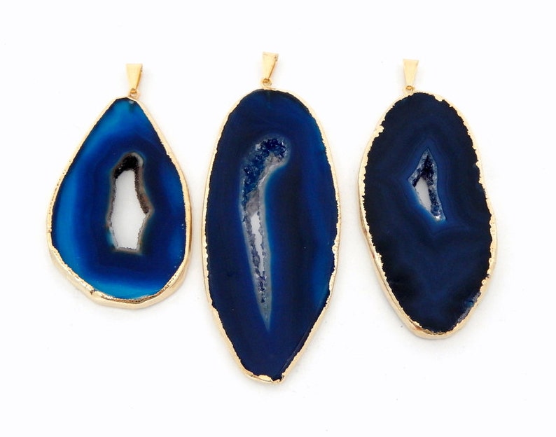 S20B17-12 BlueTeal Agate Freeform Pendant with Electroplated 24k Gold Edge