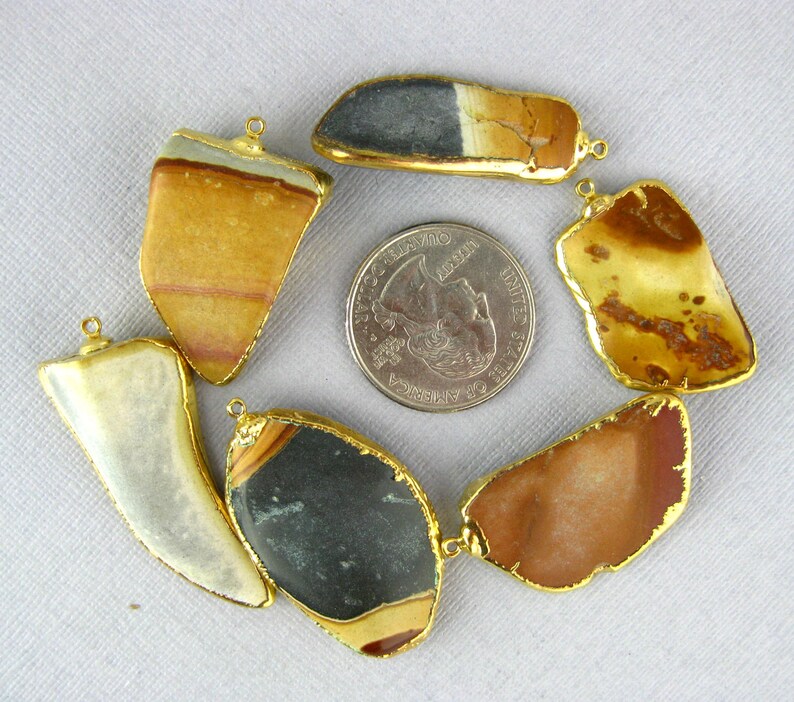 Jasper Pendant 24k Gold Layered Edged Polished Jasper Stone Etsy