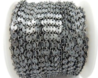 Oxidized Sterling Silver Disk and Link Chain -- PER FOOT (S8860ox)