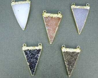 Druzy Triangle Pendant Charm with 24k Gold Layered Edge and Double Bail (S1B7-11)