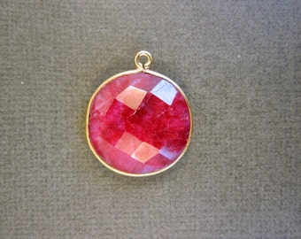 Dyed Ruby Round Pendant - 20mm Gold Bezel Charm Pendant Gemstone (GB-27)