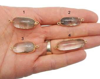 Colgante de cuarzo cristal con doble asa y borde bañado en oro de 24 k - Precioso óvalo - A elegir (Lote G-05)