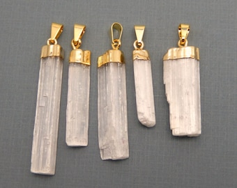 Selenite Freeform Pendant with Electroplated 24k Gold Cap and Bail (S34B10b-15)