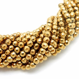 Hematite Beads Faceted Gold Colored Hematite Beaded Strand - 2mm Beads - 1 STRAND (S90B3-03)
