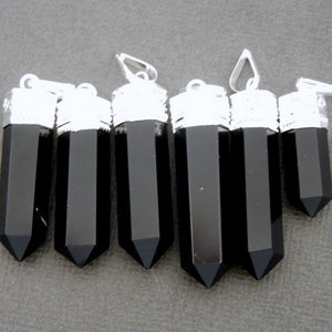 Black Obsidian Pendant Silver plated Bail-- Pencil Point Pendant  (WDSHLF-47-S)