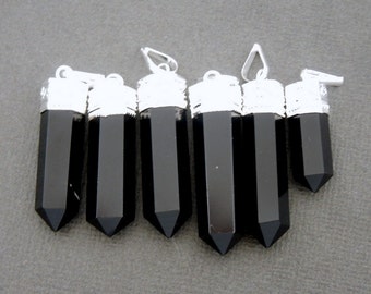 Black Obsidian Pendant Silver plated Bail-- Pencil Point Pendant  (WDSHLF-47-S)