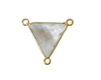 Pendentif à breloques en cristal de quartz - Pendentif à breloques triangulaires triangulaires de 15 mm avec lunette en or sur argent sterling (WWB-03)