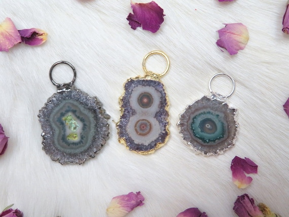 Amethyst Stalactite Pendant with Fancy Bail and Electroplated 24k Gold, Gun Metal or Silver Edge (S88B17)