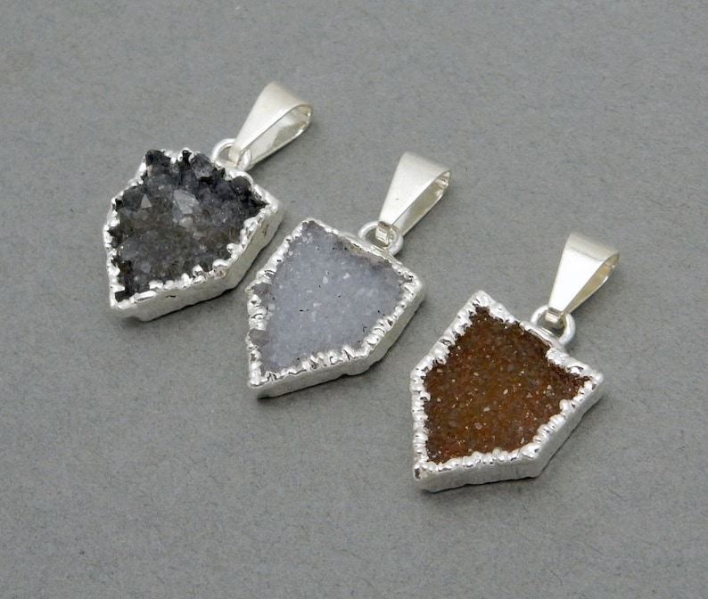 S88B1-06 Pentagon Druzy Pendant with Electroplated Silver Edge