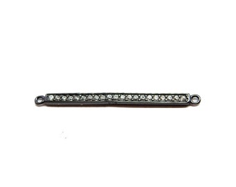 Thin Oxidized Sterling Silver Bar Double Bail Pendant with Rhinestone Pave Accents and Bail  (LA-158)