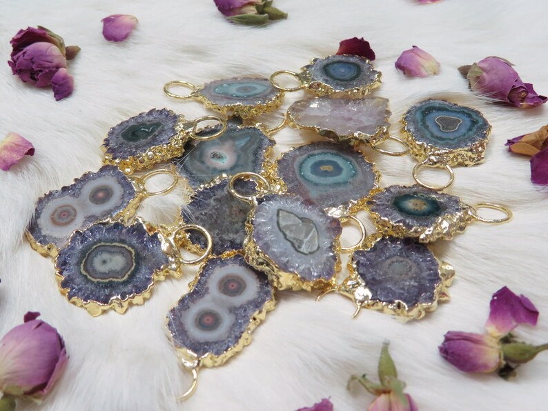 Amethyst Stalactite Pendant with Fancy Bail and Electroplated 24k Gold, Gun Metal or Silver Edge (S88B17) image 4