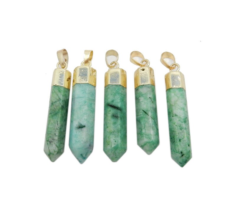 Dyed Green Howlite Point Pendant With Electroplated 24k Gold - Etsy