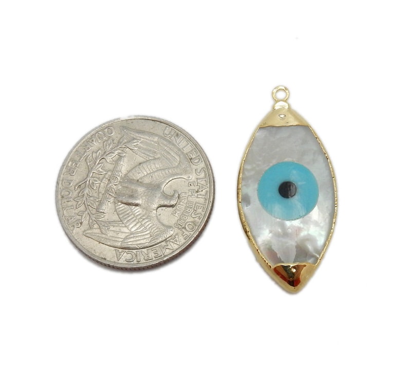 Pearl and Turquoise Howlite Greek Eye Marquise Pendant with Electroplated 24k Gold Cap and Edge S8B12-23
