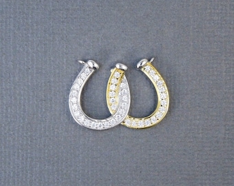 Horseshoe Charm Pendant -- Gold Vermeil and Sterling Silver Double Horseshoe Double Bail Charm Pendant with Rhinestone Pave (LA-27)